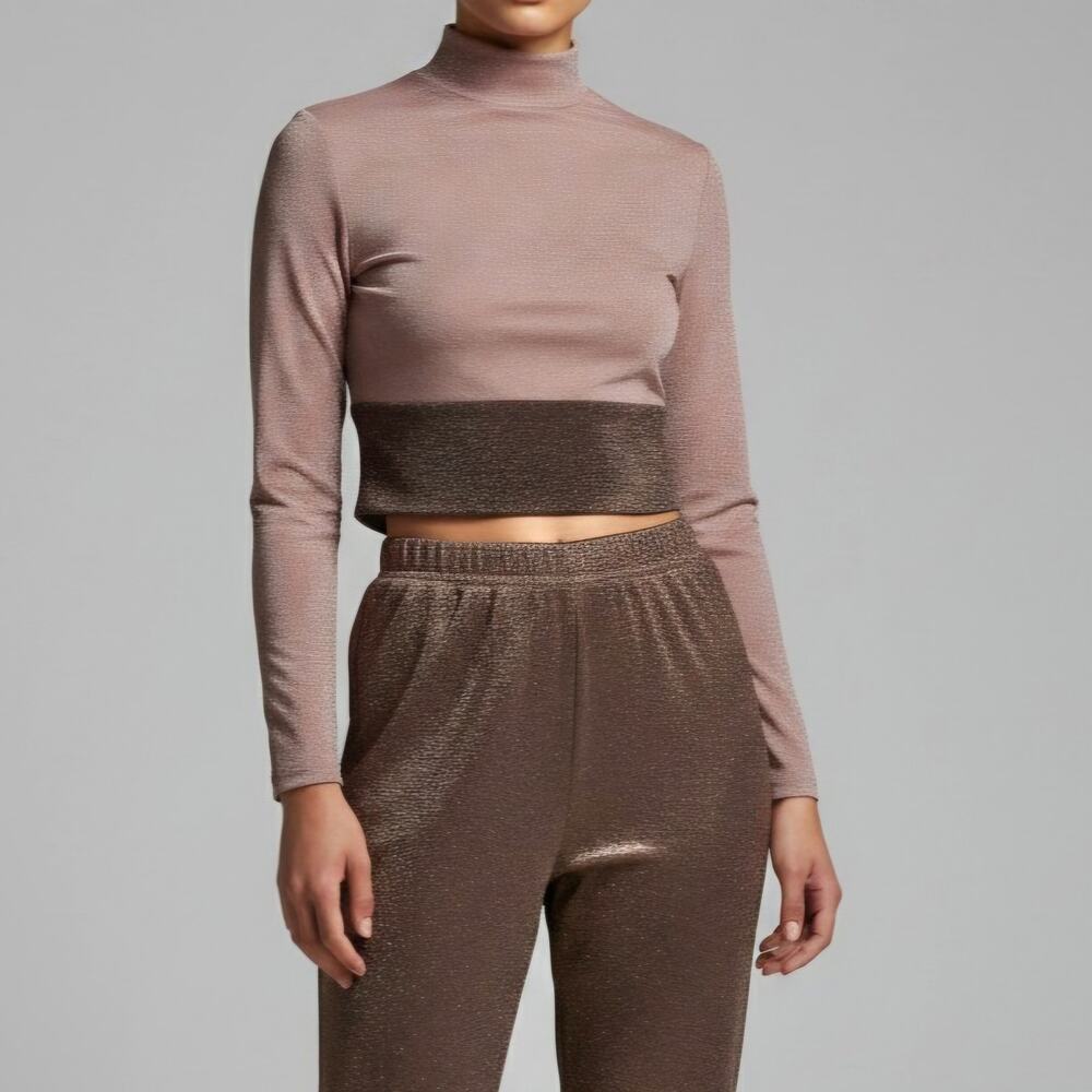 Naked Wardrobe Cropped Top Pink Colorblock Metallic Sparkle Women's Size XL NWOT